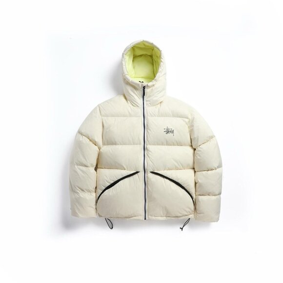 Stussy White Hooded Down Jacket - Picture 1 of 7